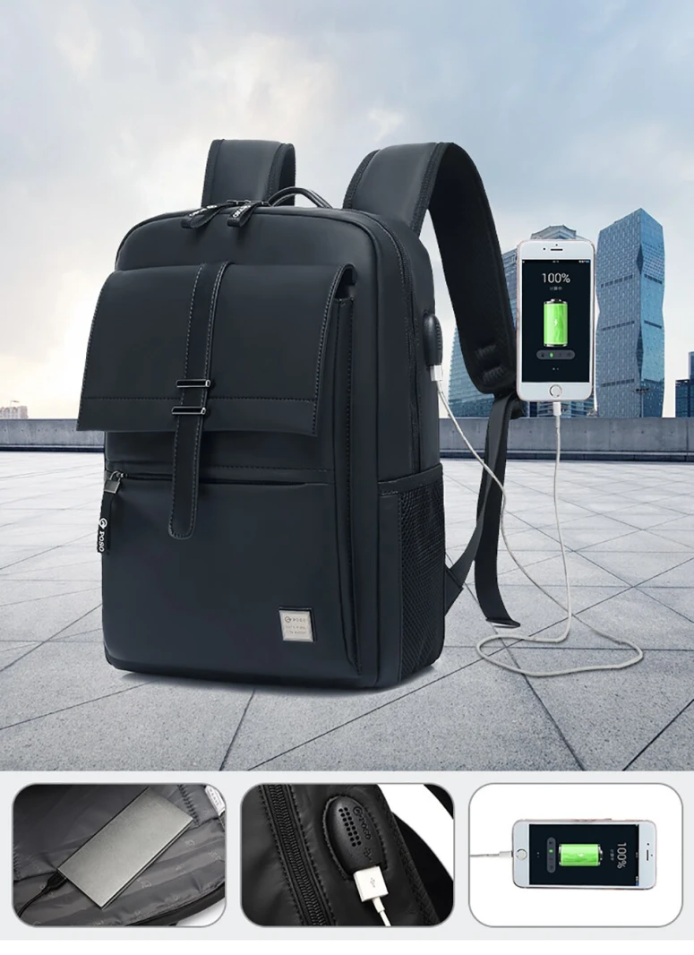 New 15.6 Inch Laptop Backpack Mens Backpacks Business Notebook Mochila Waterproof Back Pack USB Charging Black Travel Bagpack