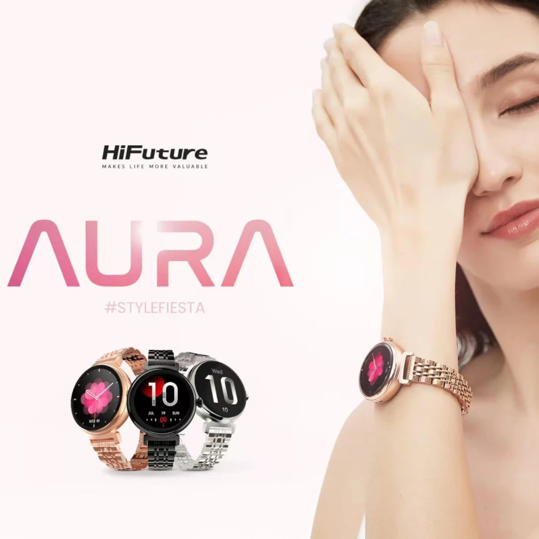 HiFuture AURA Amoled Wireless Calling Bluetooth SmartWatch - Rose Gold