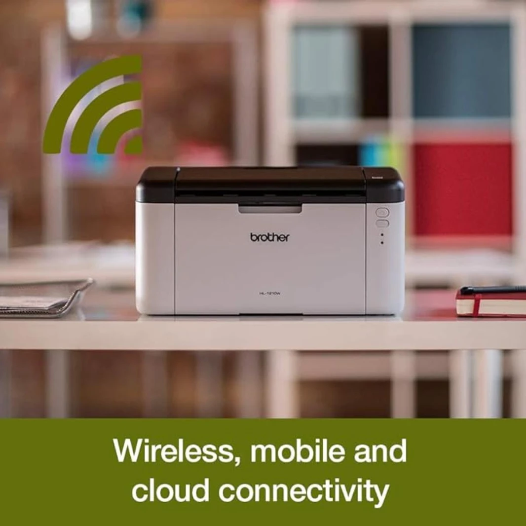 Brother HL-1210W Mono Laser Printer – Single Function, Wireless/USB 2.0, Compact, Up to 20 PPM A4 Printer, Small Office/Home Printer