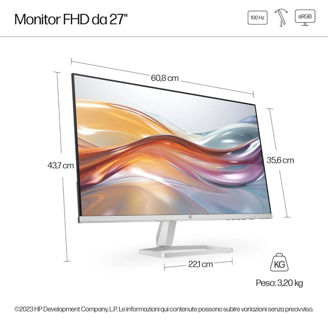 HP Series 5 27″ FHD Monitor 527sf – 100Hz Refresh Rate, 1500:1 CR, 99 percent sRGB Colour & 300 Nits – HDMI & VGA Ports – Low-Blue Light