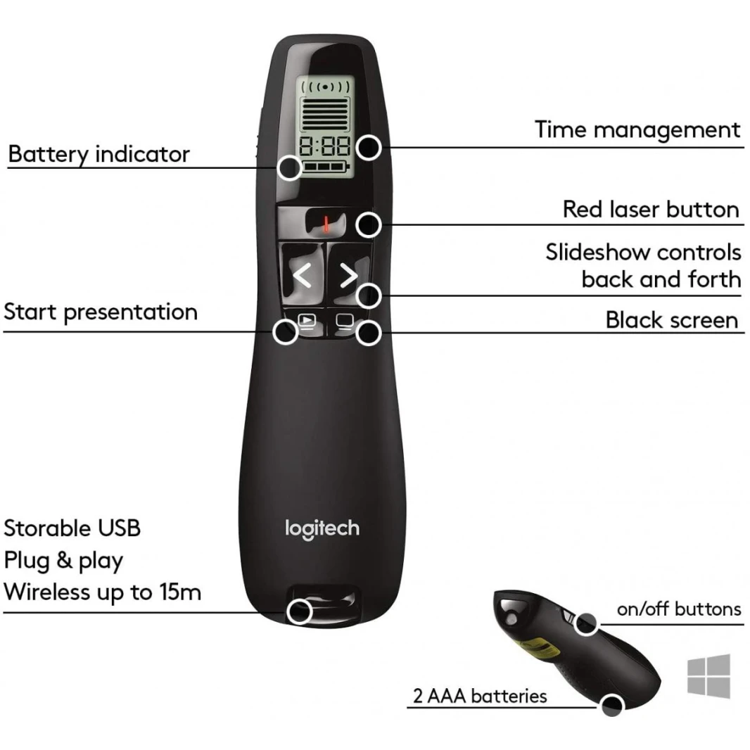 Logitech R700 عرض لاسلكي أحمر ليزر 30-Meter المدى