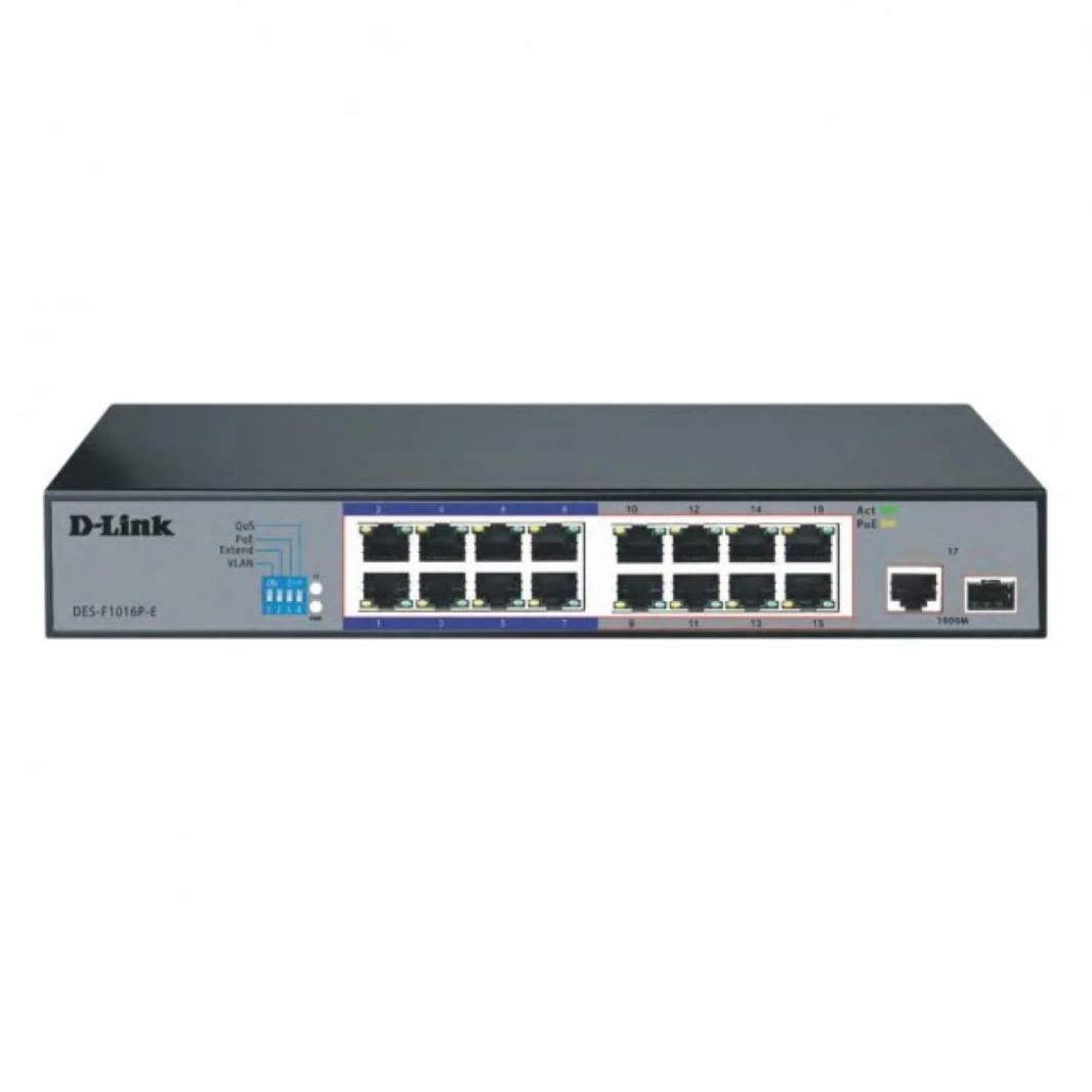 D-Link DES-F1016P-E 16-Port 10/100 طويلة المدى بو  مراقبة التبديل