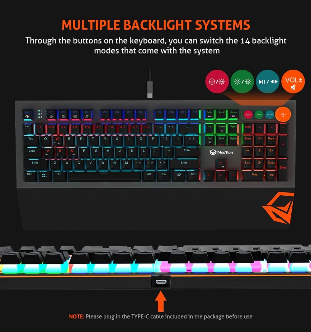 MeeTion Detachable Palmrest RGB Mechanical Gaming Keyboard