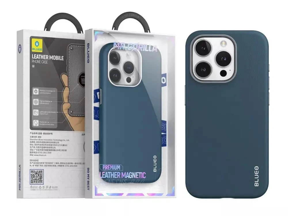 BLUEO Leather Phone Case with Magnetic IPH 15Pro Dark Blue