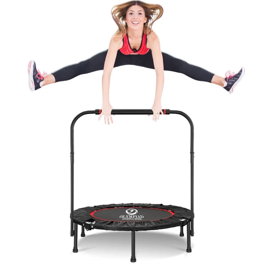 Olympiad Foldable 100cm Fitness Cardio Round Trampoline with Adjustable Handle Bar