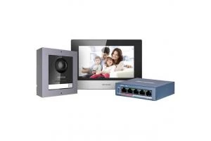 DS-Kis602 كت انتركم IP  يتضمن وحده داخليه شاشه  IP Wifi 7inch  , سويتش poe  مداخل4  , وحده خارجيه مطريه كاميرا بوضوح 2ميجا fisheye  عدسه واسعه