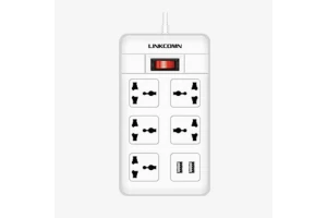 LINKCOMN وصلة كهرباء 4 مداخل 2 متر 2×0.75 ملم مع USB