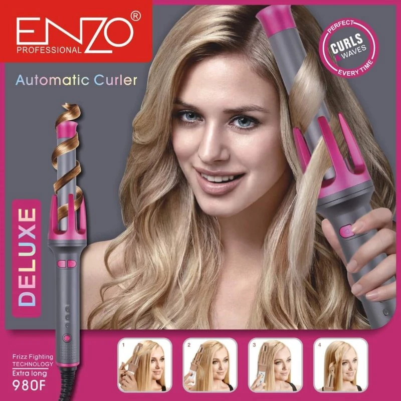 مكواة تجعيد شعر أوتوماتيكية Enzo، لون أسود