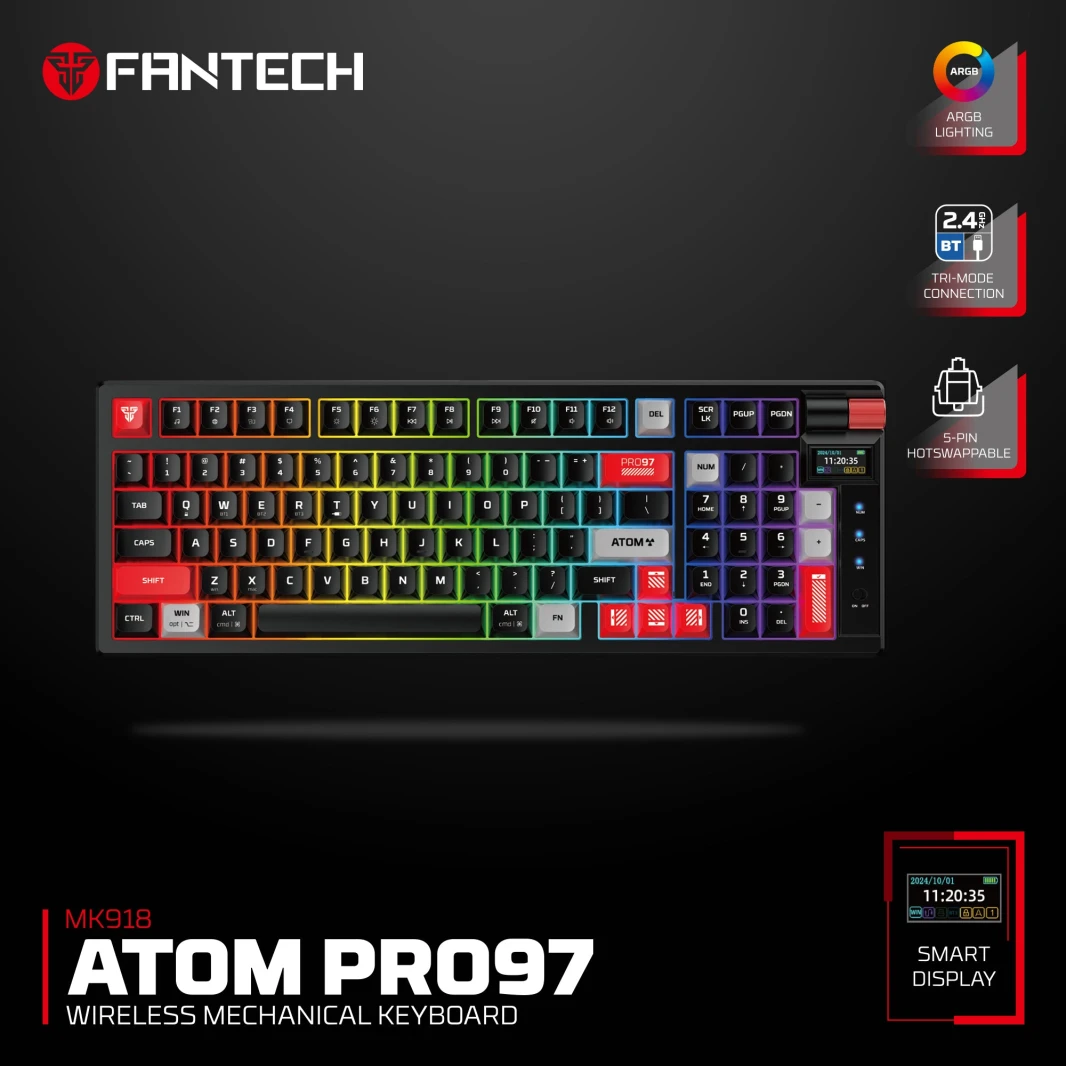 Fantech Mk918 Atom Pro97 لوحة مفاتيح ألعاب ميكانيكية لاسلكية أسود