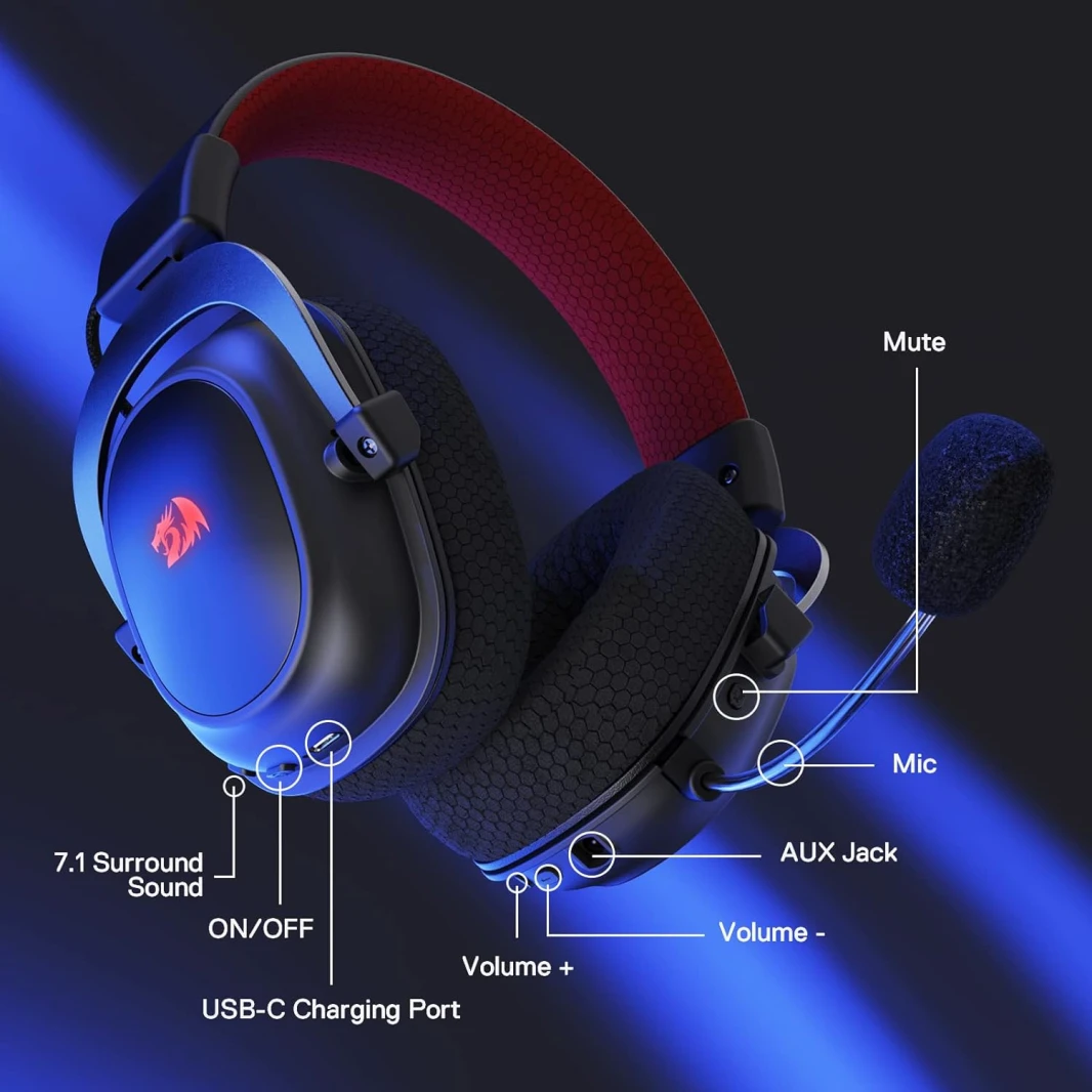 Redragon H510 PRO Zeus RGB Wireless Gaming Headset - 7.1 Surround Sound