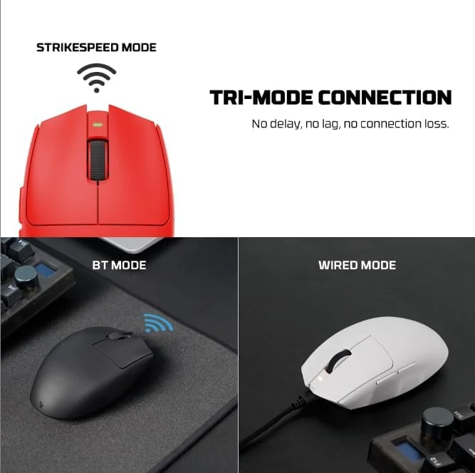 FANTECH ARIA XD7V2 Wireless Gaming Mouse, 53g Ultra-Lightweight HUANO Switches, Ambidextrous Egg Shape 5 Programmable Buttons, Red