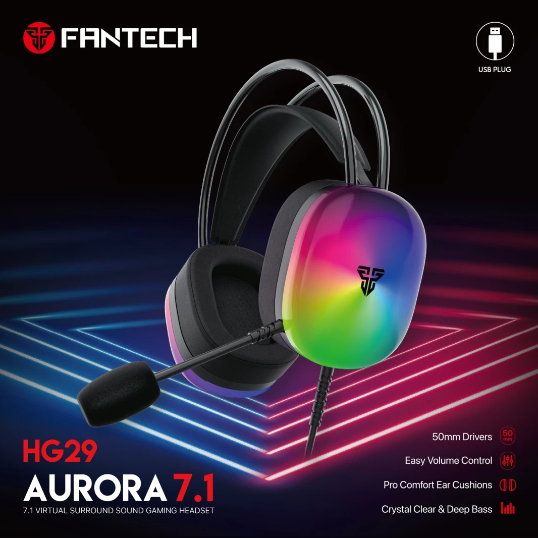 Fantech Aurora Hg29 7.1 سماعة ألعاب الصوت المحيطة الظاهرية RGB