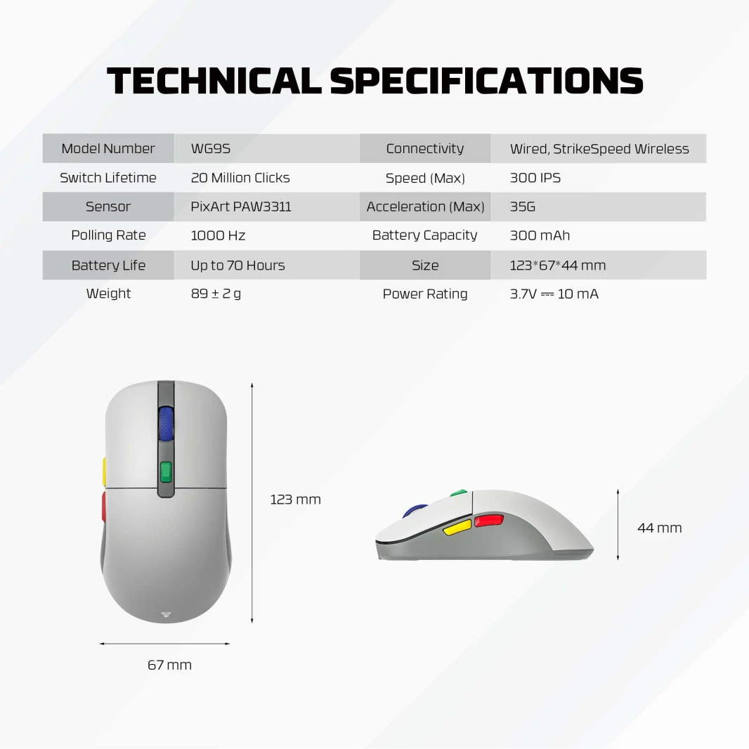 Fantech Kanata S WG9S Super Maxfit Wireless Gaming Mouse - اتصال Dual Mode