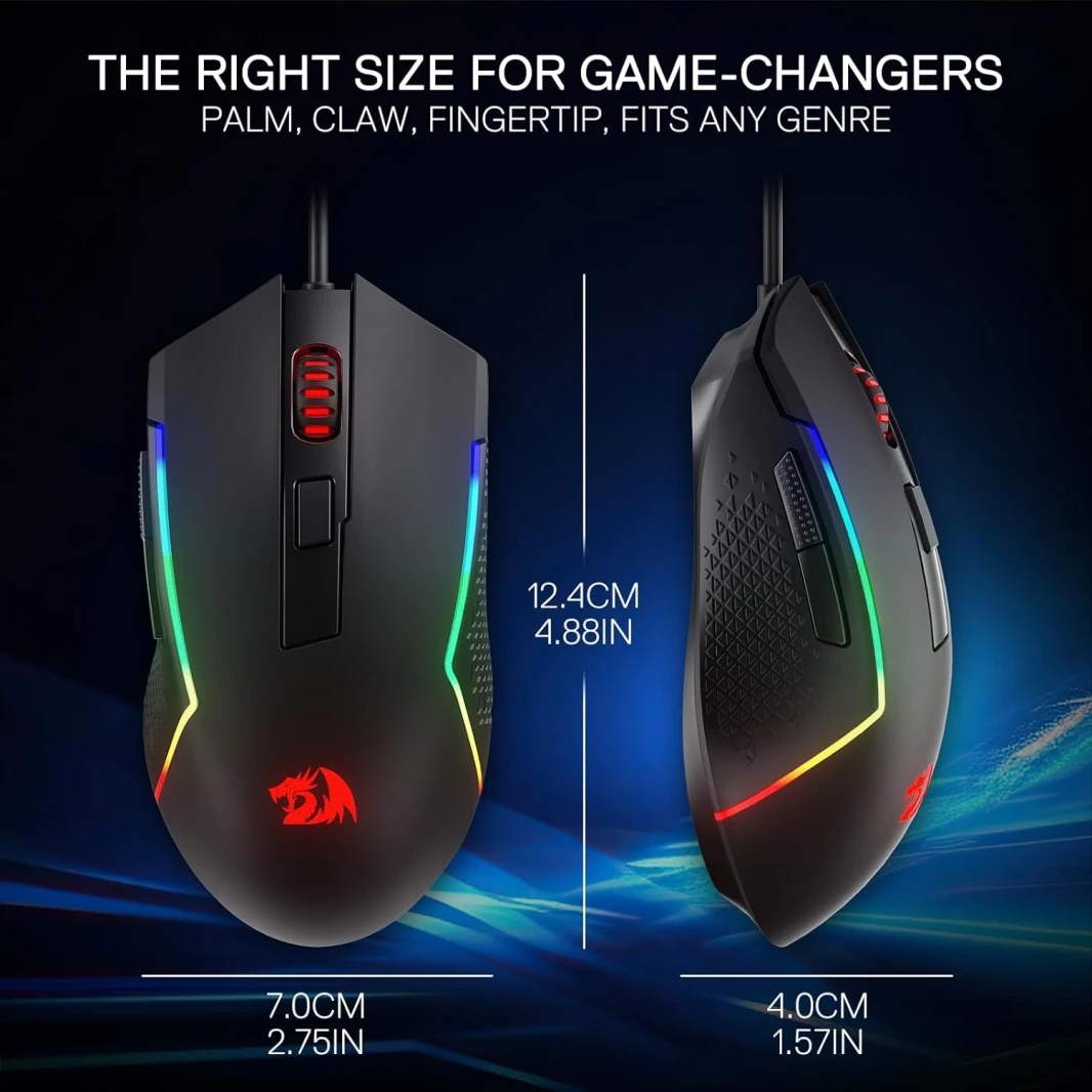 Redragon M616 RGB Gaming Mouse ، 10000 dpi الماوس البصري سلكي مع 6 أزرار قابلة للبرمجة و 8 أوضاع خلفية ، يدعم البرامج DIY Keybinds