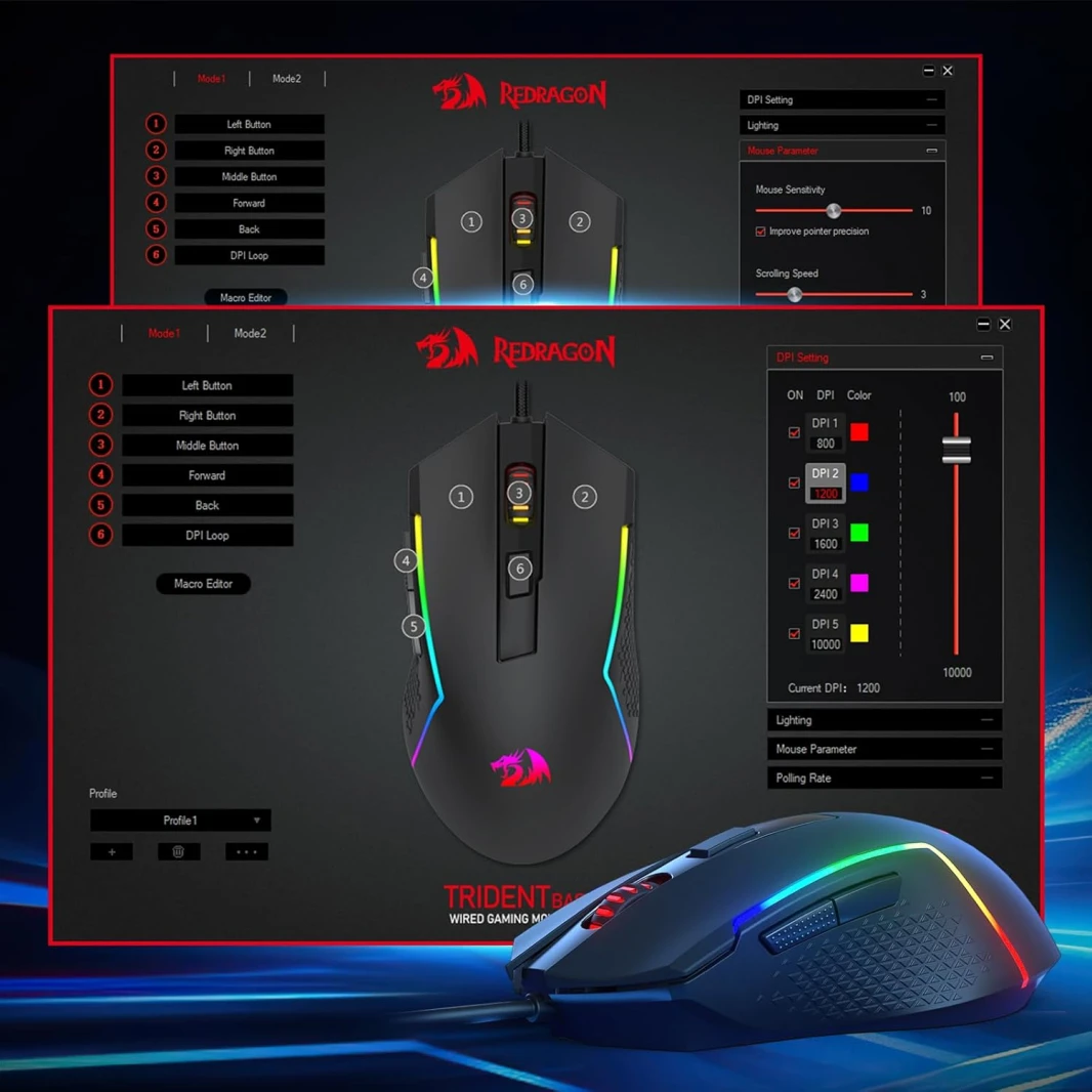 Redragon M616 RGB Gaming Mouse ، 10000 dpi الماوس البصري سلكي مع 6 أزرار قابلة للبرمجة و 8 أوضاع خلفية ، يدعم البرامج DIY Keybinds