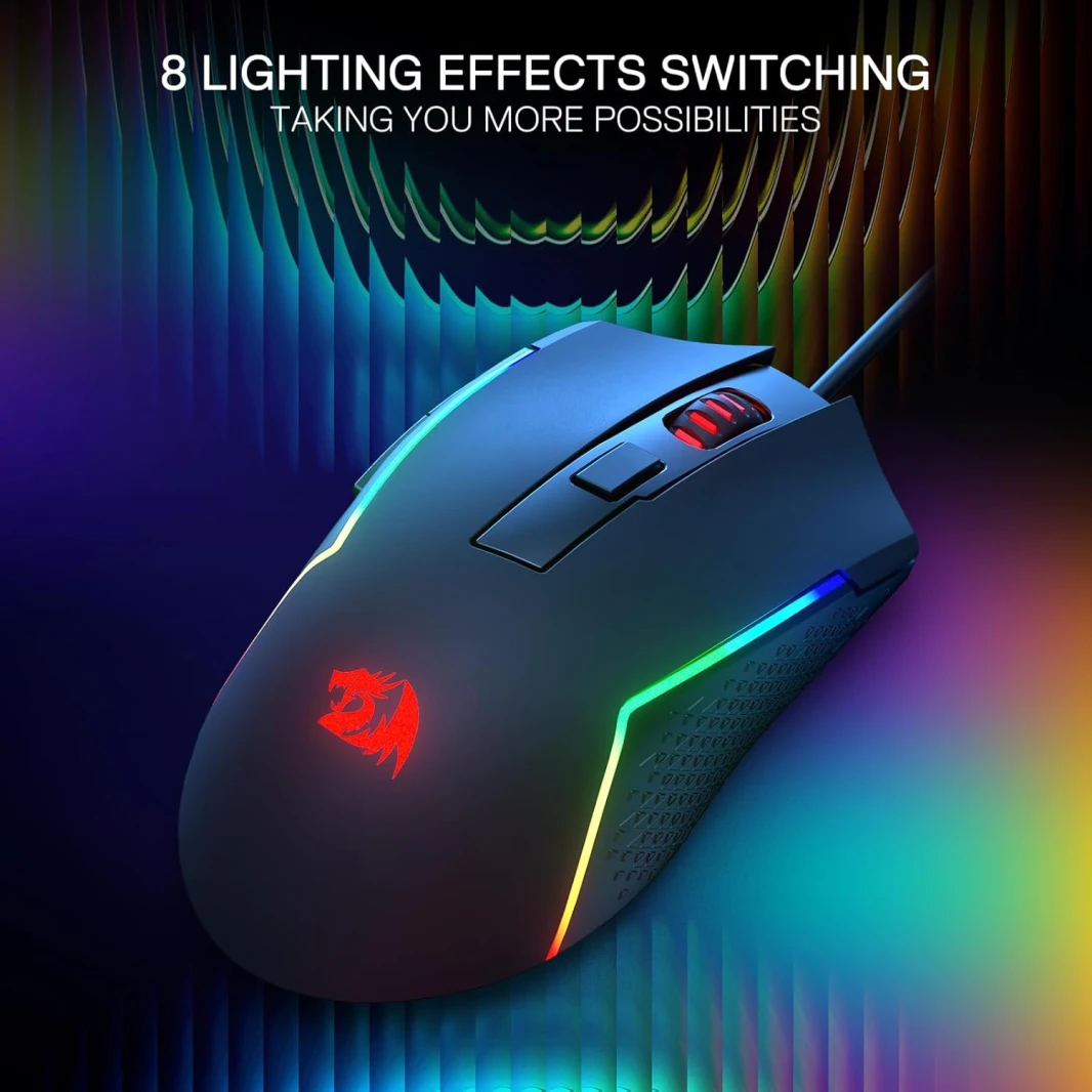 Redragon M616 RGB Gaming Mouse ، 10000 dpi الماوس البصري سلكي مع 6 أزرار قابلة للبرمجة و 8 أوضاع خلفية ، يدعم البرامج DIY Keybinds
