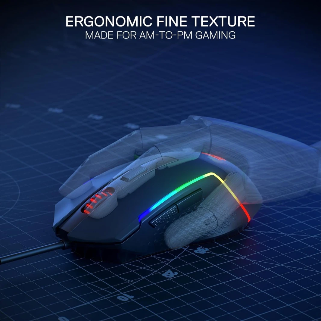Redragon M616 RGB Gaming Mouse ، 10000 dpi الماوس البصري سلكي مع 6 أزرار قابلة للبرمجة و 8 أوضاع خلفية ، يدعم البرامج DIY Keybinds