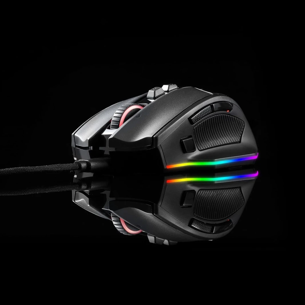 Redragon M813 RGB Wired Gaming Mouse with 4D Dual Mode Scroll Wheel ، Mouse Orgonomic Pansical Mouse with 16000 DPI ، 3333 Sensor High Precision ، 7 مفاتيح ماكرو ، برنامج مدعوم من البرامج