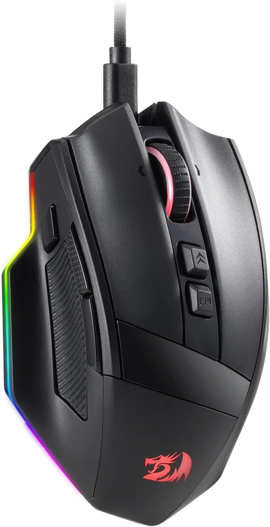 Redragon M813 RGB Wired Gaming Mouse with 4D Dual Mode Scroll Wheel ، Mouse Orgonomic Pansical Mouse with 16000 DPI ، 3333 Sensor High Precision ، 7 مفاتيح ماكرو ، برنامج مدعوم من البرامج