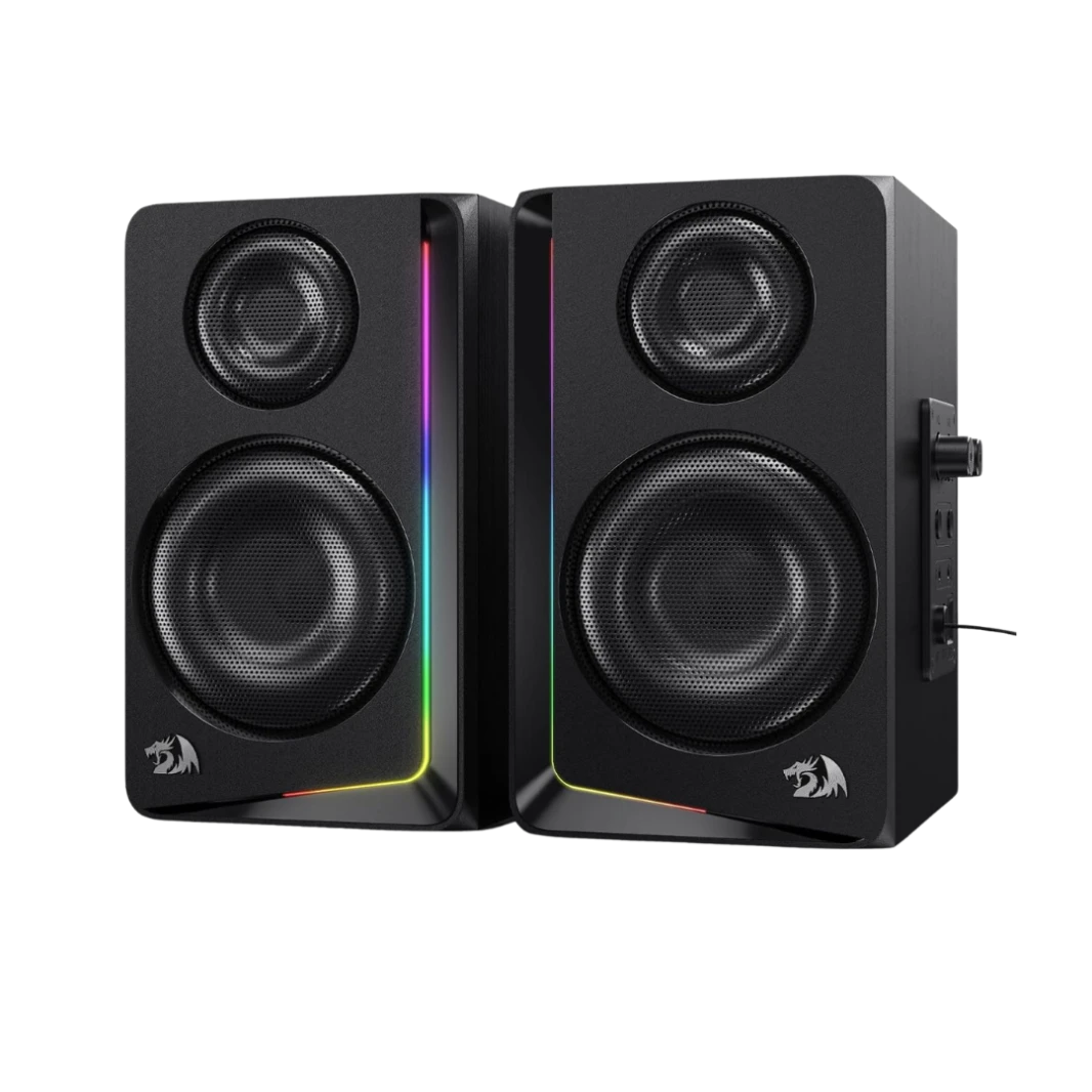 Redragon GS812 Wireless RGB مكبرات صوت سطح المكتب الخشبية ، و 2.0 مكبرات الصوت مع مكبرات الصوت مع اتصال AUX 5 5.0/3.5 مم ، تحكم BASS/VOLUDE CROTTER