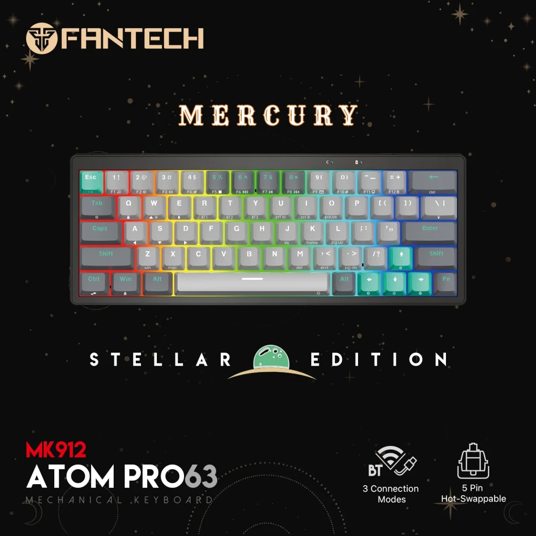 Fantech MK912 Atom Pro63 RGB Bluetooth ، لوحة مفاتيح ألعاب لاسلكية الزئبق