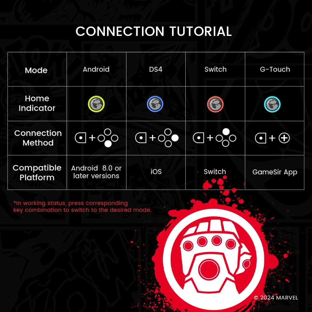 Gamesir G8 Plus Controller Game Mobile Game لـ Switch & IOS & Android & Tablets ، اللاسلكي اللاسلكي - Hall Effect Mownsticks & Triggers مناسبة لـ PlayStation ، Link Steam ، PubG Mobile ، Call of Duty (G8 Plus Thanos)