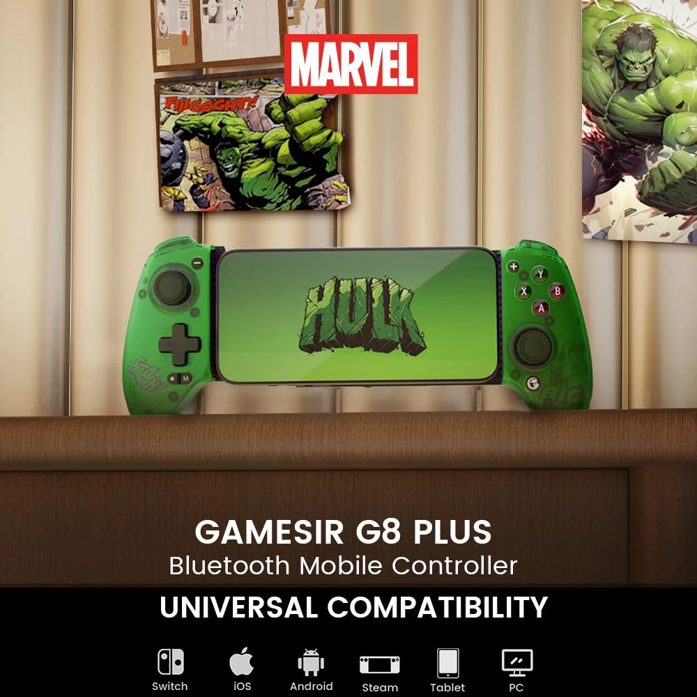 Gamesir G8 Plus وحدة تحكم لعبة Bluetooth Mobile Game لـ Switch & IOS & Android & Tablets و Wireless Gamepad - Hall Effect Boysticks & Triggers مناسبة لـ PlayStation و Steam Link و PubG Mobile و Call of Duty (G8 Plus Hulk Edition)