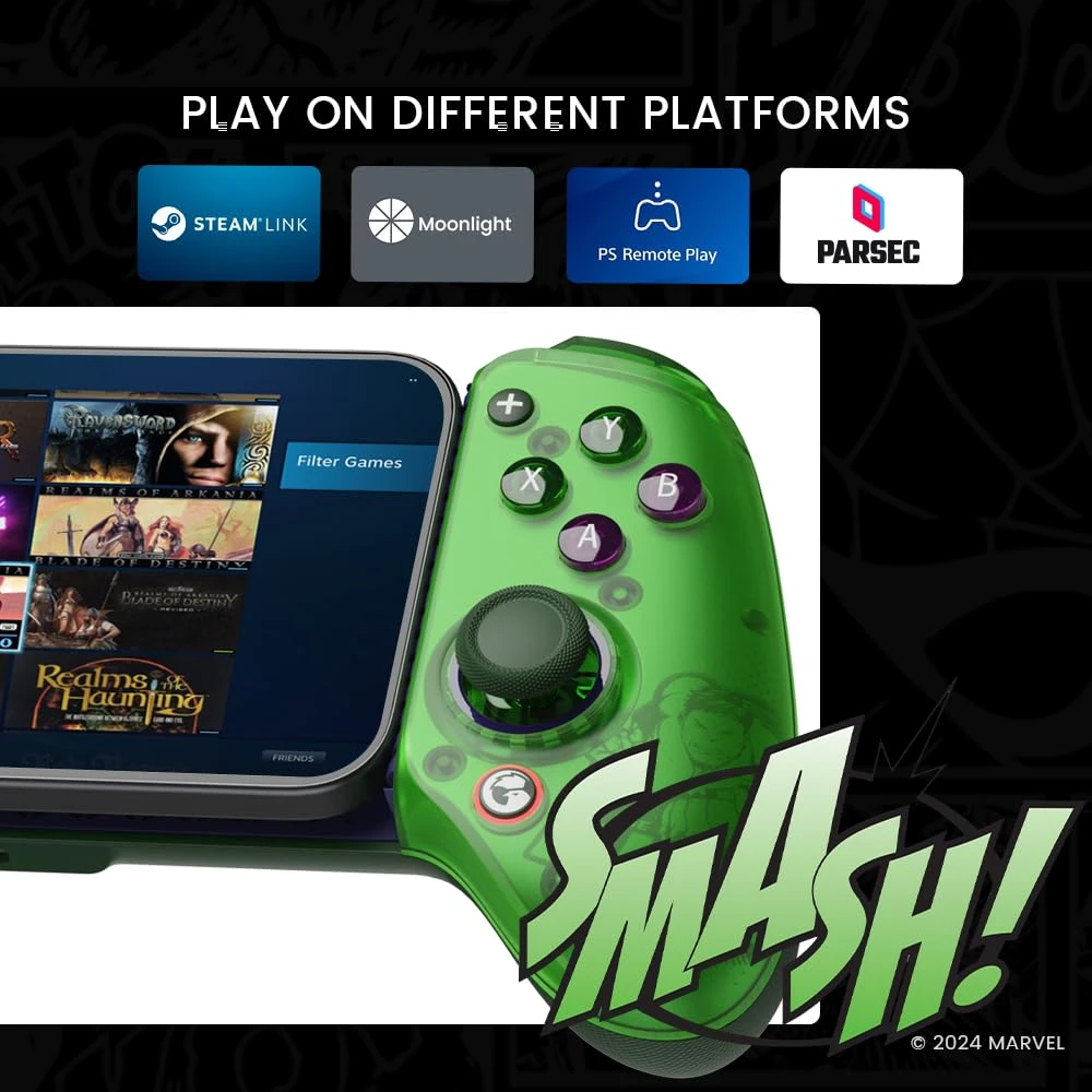 Gamesir G8 Plus وحدة تحكم لعبة Bluetooth Mobile Game لـ Switch & IOS & Android & Tablets و Wireless Gamepad - Hall Effect Boysticks & Triggers مناسبة لـ PlayStation و Steam Link و PubG Mobile و Call of Duty (G8 Plus Hulk Edition)