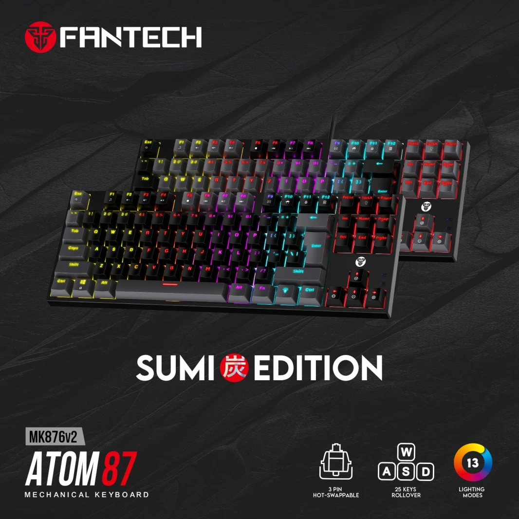 Fantech Atom TKL MK876V2 Double Injection Keycaps Mechanical Keyboard