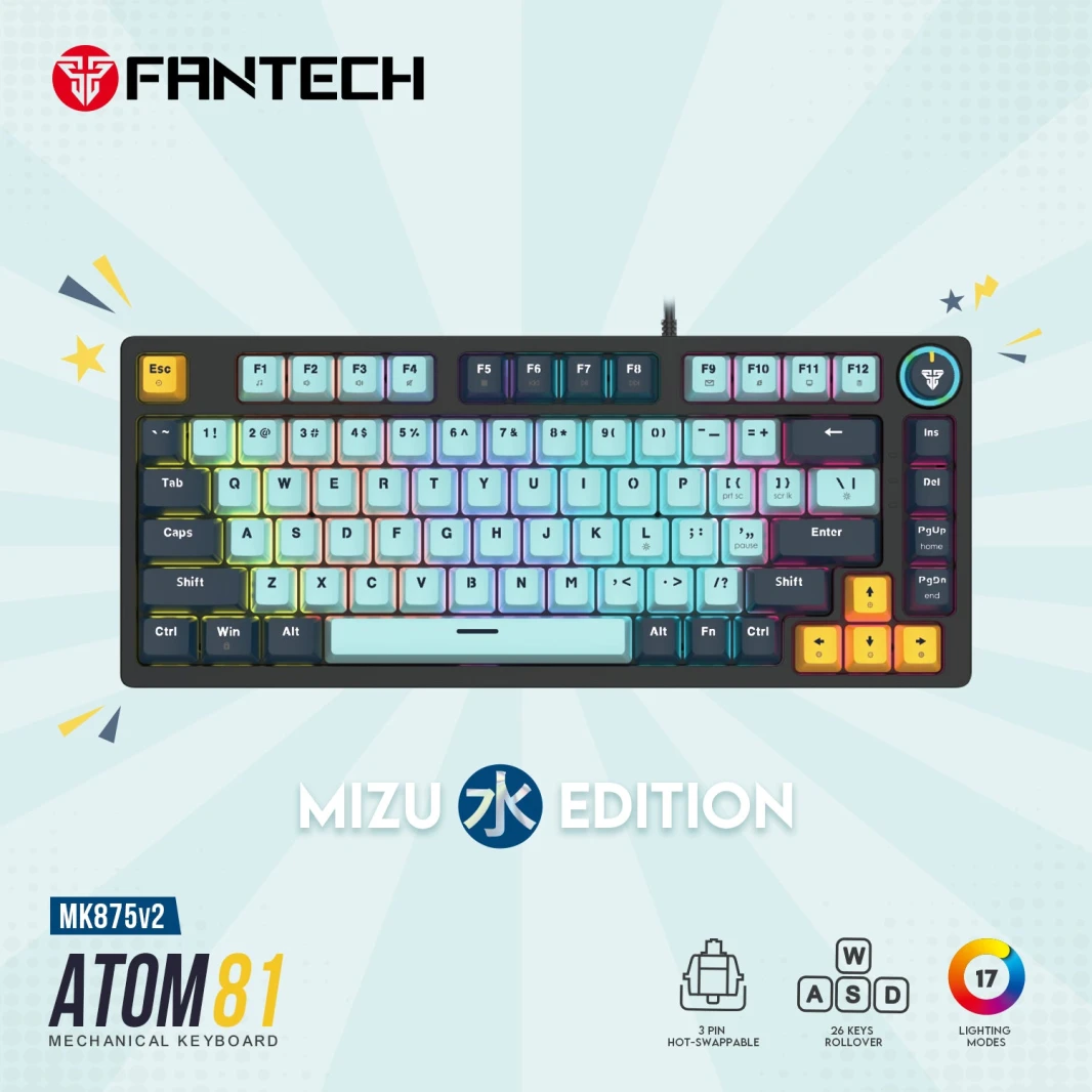 Fantech MK875V2 ATOM 81 RGB Mechanical Gaming Keyboard Mizu Edition Sky Blue