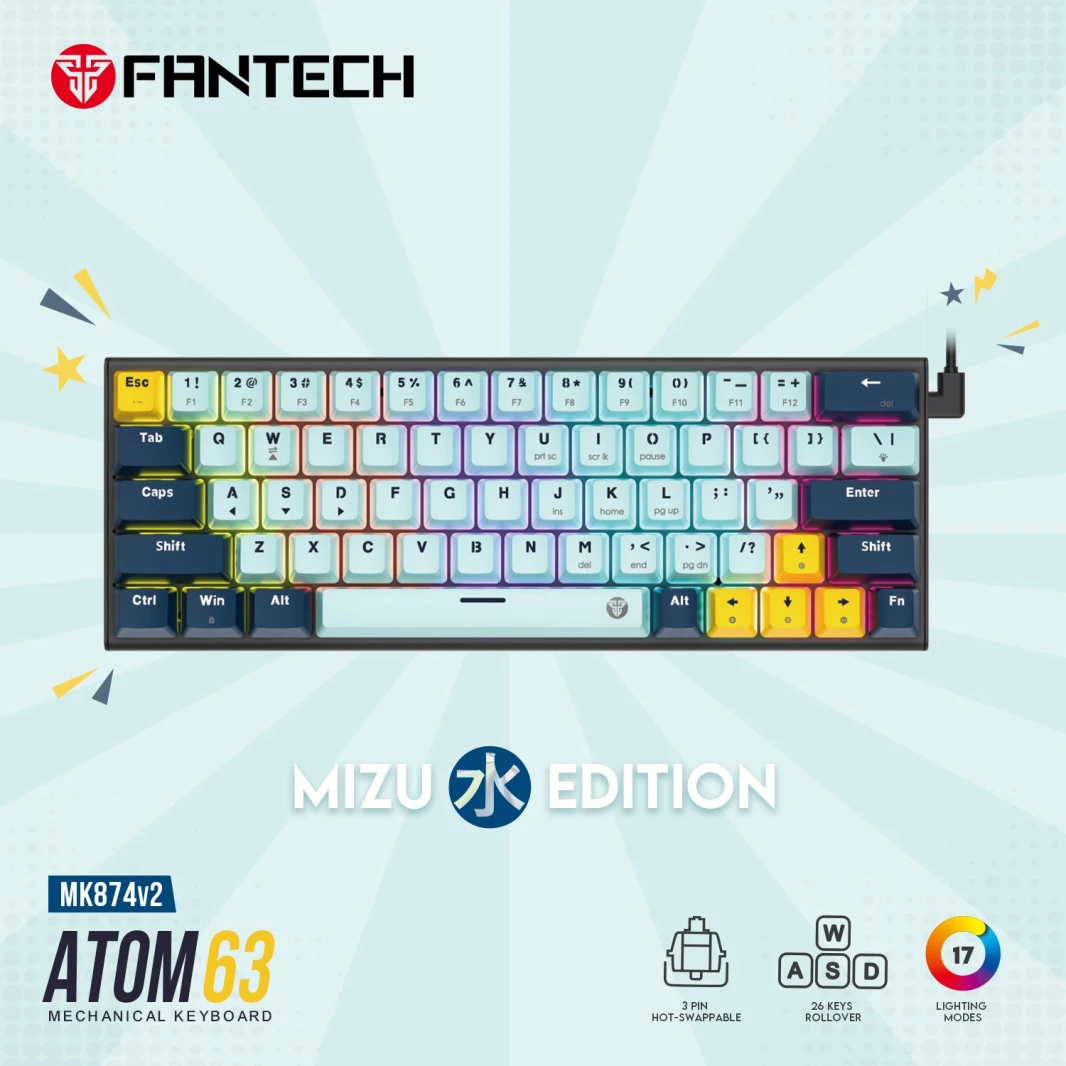 Fantech MK874 V2 Atom 63 Hot swappable Mechanical Keyboard Sky Blue