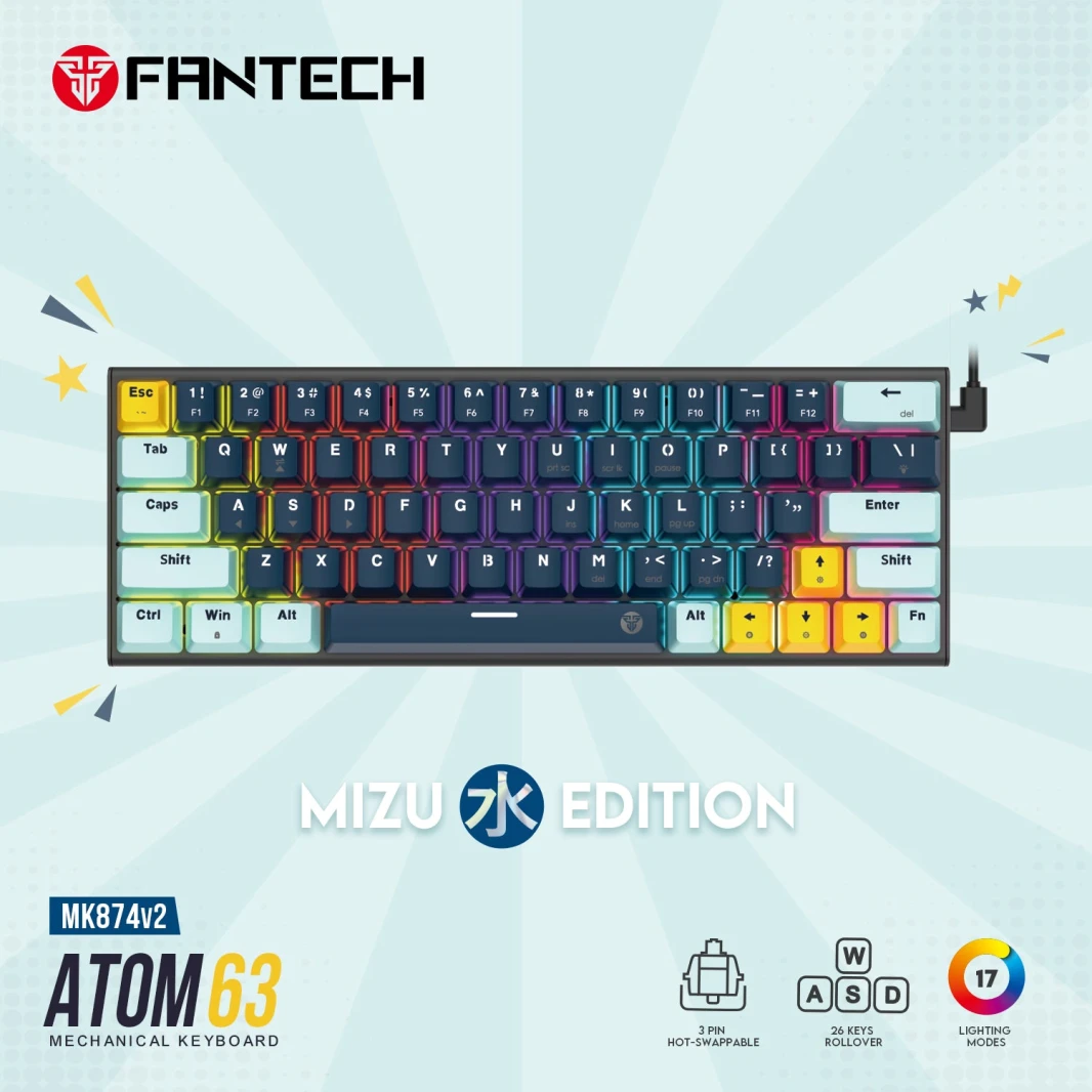 Fantech MK874 V2 Atom 63 Hot swappable Mechanical Keyboard Sky Blue