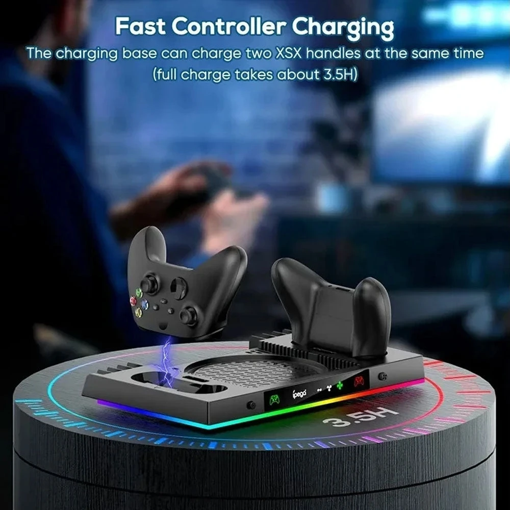 IPEGA PG-XBX023S شحن Dock لسلسلة Xbox X RGB COODING FAN BASE CONTROLLER TYPE TYPE C مع حامل سماعة الرأس