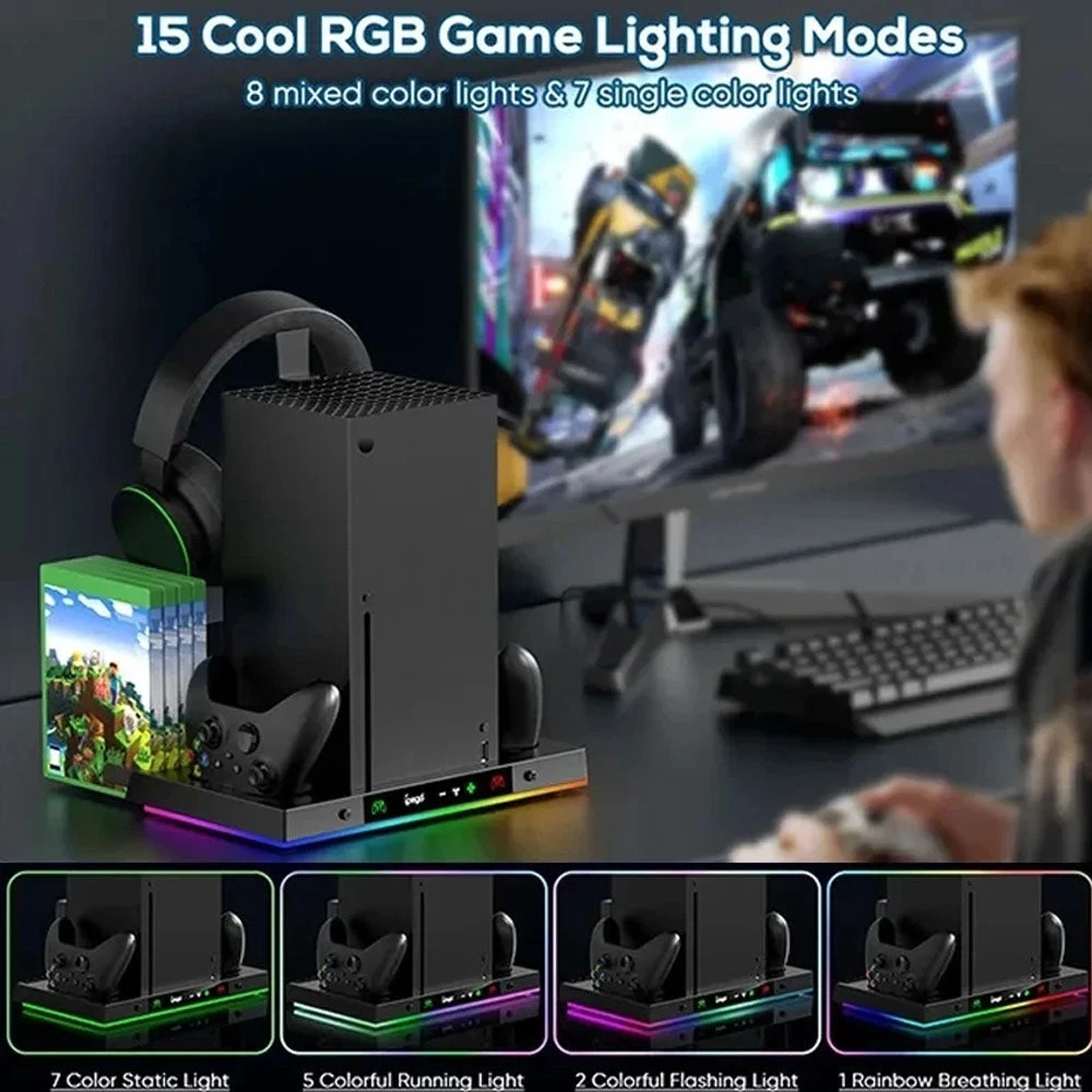 IPEGA PG-XBX023S شحن Dock لسلسلة Xbox X RGB COODING FAN BASE CONTROLLER TYPE TYPE C مع حامل سماعة الرأس