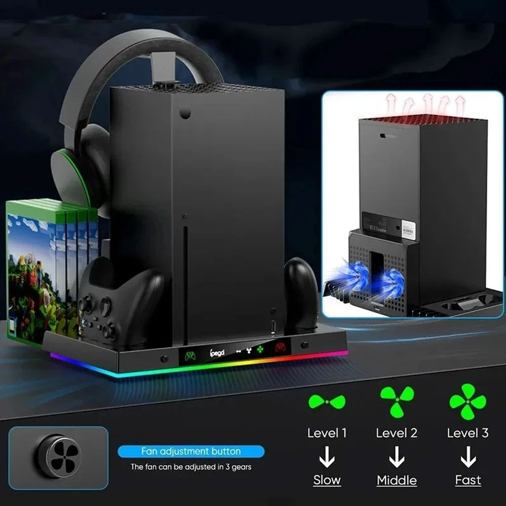 IPEGA PG-XBX023S شحن Dock لسلسلة Xbox X RGB COODING FAN BASE CONTROLLER TYPE TYPE C مع حامل سماعة الرأس