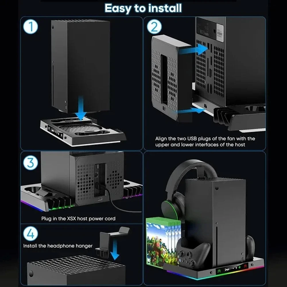 IPEGA PG-XBX023S شحن Dock لسلسلة Xbox X RGB COODING FAN BASE CONTROLLER TYPE TYPE C مع حامل سماعة الرأس
