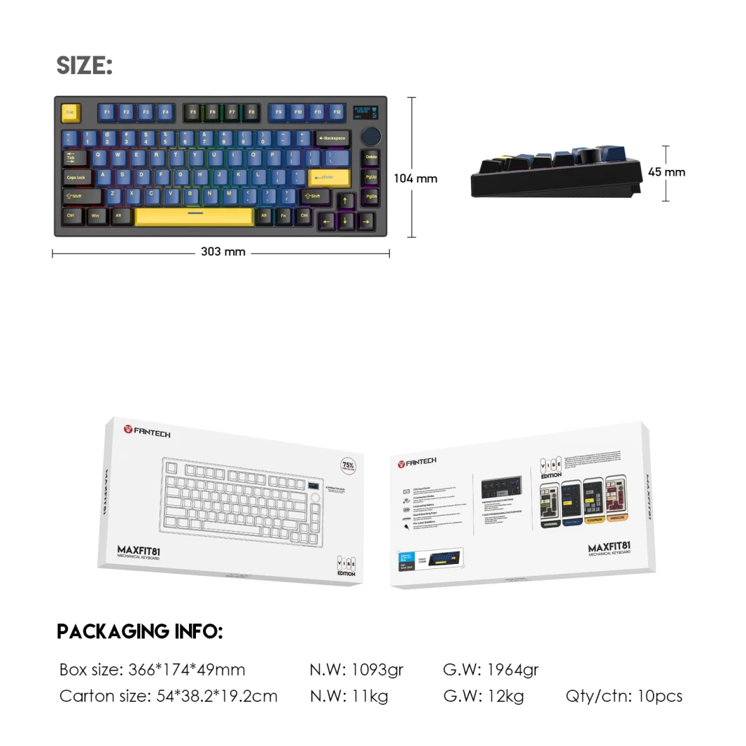 Fantech MaxFit81 Mk910 Vibe Grand Cobalt Edition لوحة المفاتيح الميكانيكية