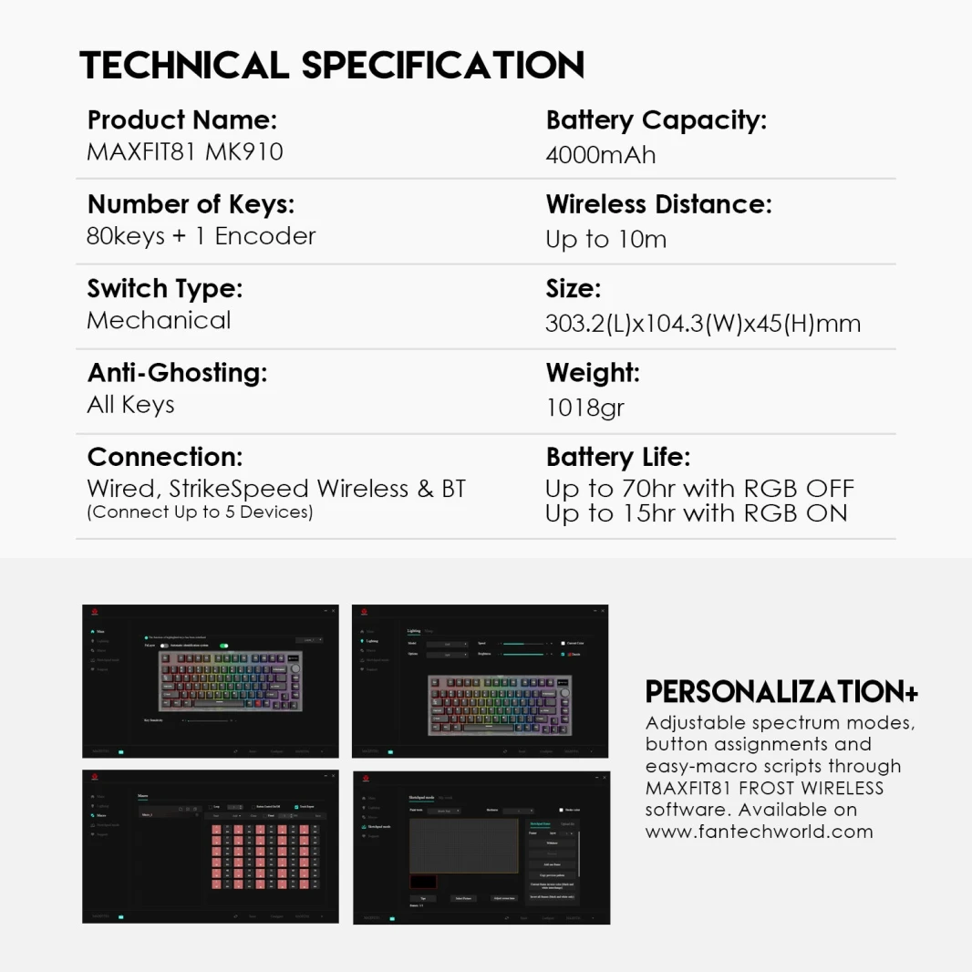 Fantech MaxFit81 Mk910 PBT Frost Wireless Mechanical Gaming Keyboard