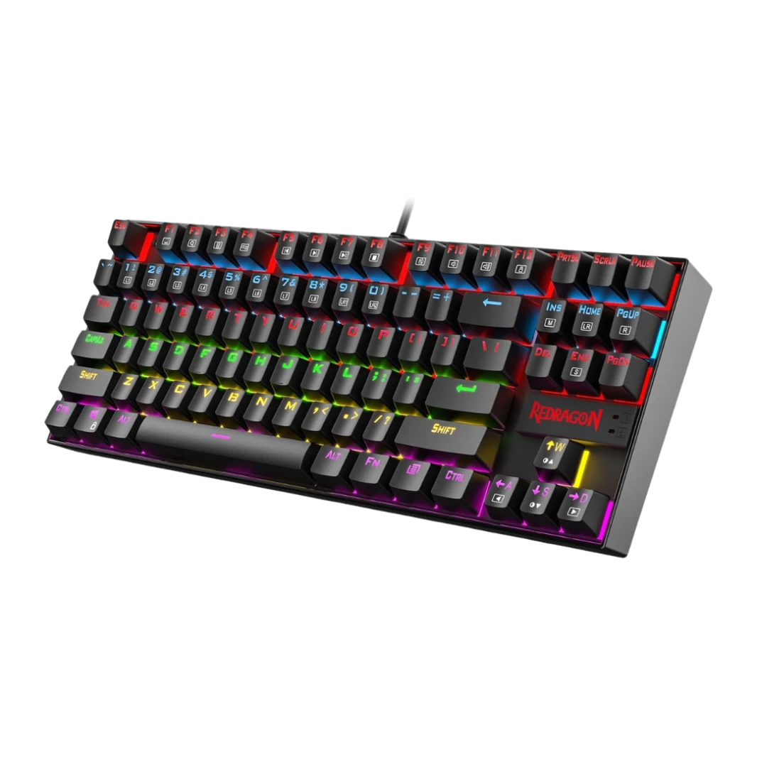 Redragon K552 Mechanical Gaming Keyboard English , LED Gaming Keyboard with, 87 Full Anti-ghosting Keys, Unique Metal Rim for Windows Gaming PC - Black Blue Switch