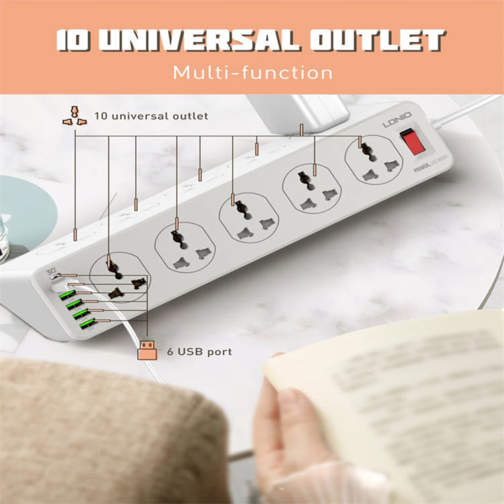 LDNIO SC10610 30W 6-PORT USB Charger Strip