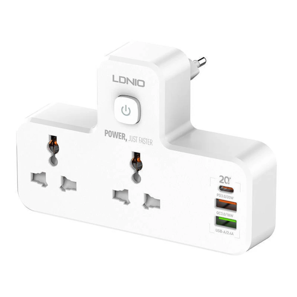 شريط الطاقة LDNIO SC2311 مع 2 منافذ التيار المتردد ، 2 USB ، USB-C ، 2500W