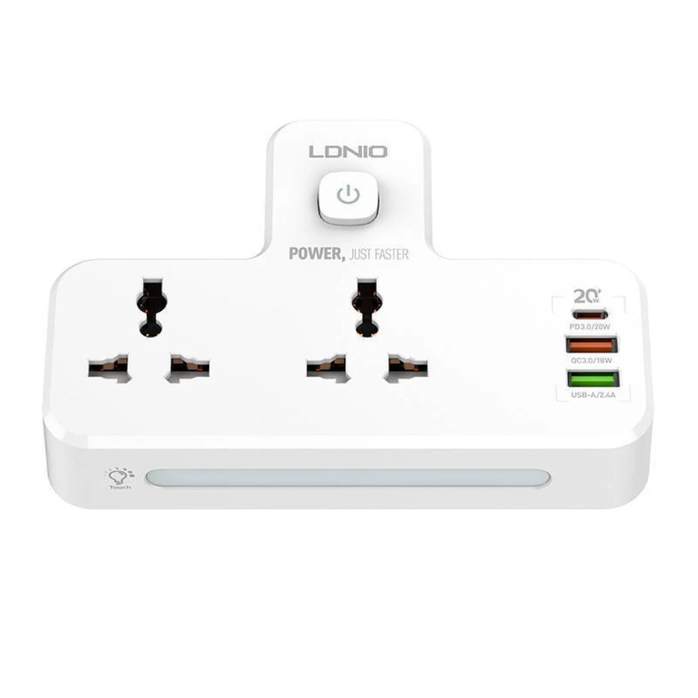 شريط الطاقة LDNIO SC2311 مع 2 منافذ التيار المتردد ، 2 USB ، USB-C ، 2500W