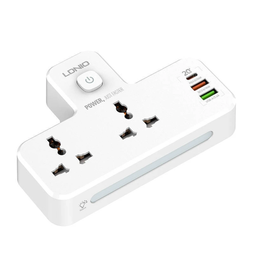 شريط الطاقة LDNIO SC2311 مع 2 منافذ التيار المتردد ، 2 USB ، USB-C ، 2500W