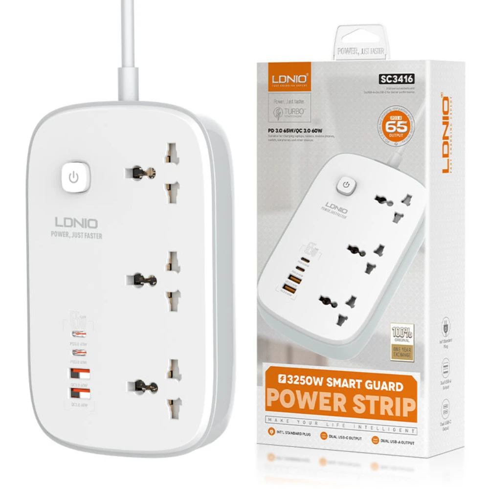 LDNIO SC3416 Newest 65W GaN UK/US/EU Plug