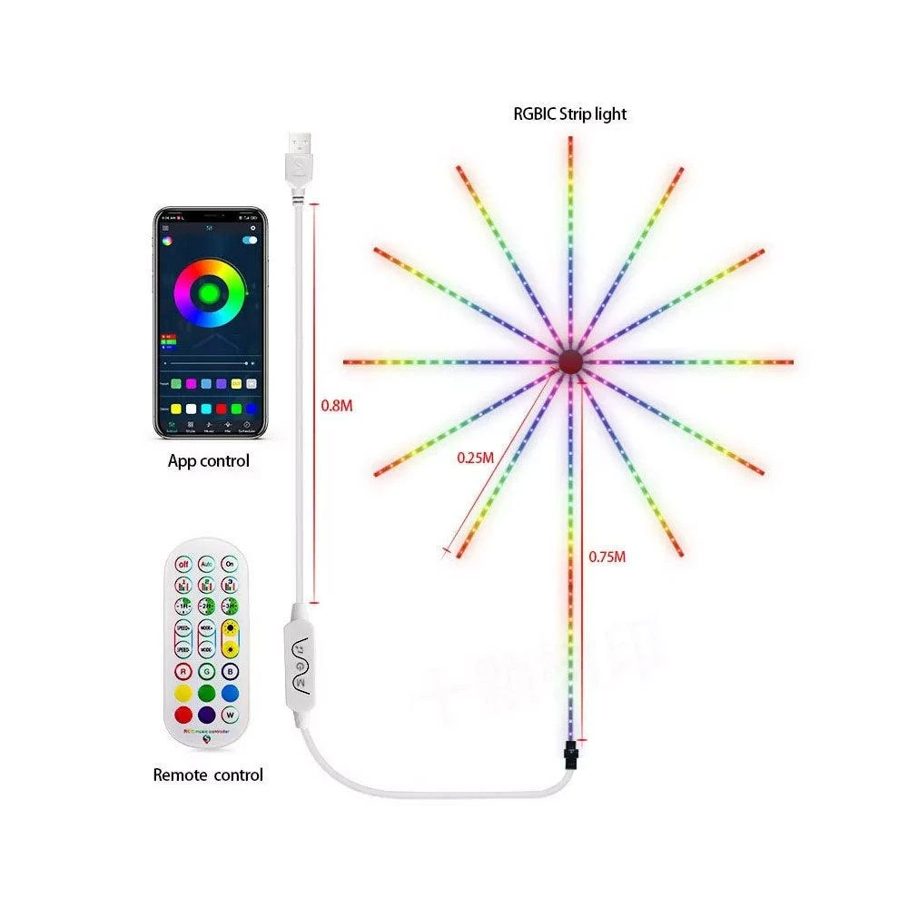 ألعاب نارية ليلية مصباح RGB موسيقى بلوتوث صوت