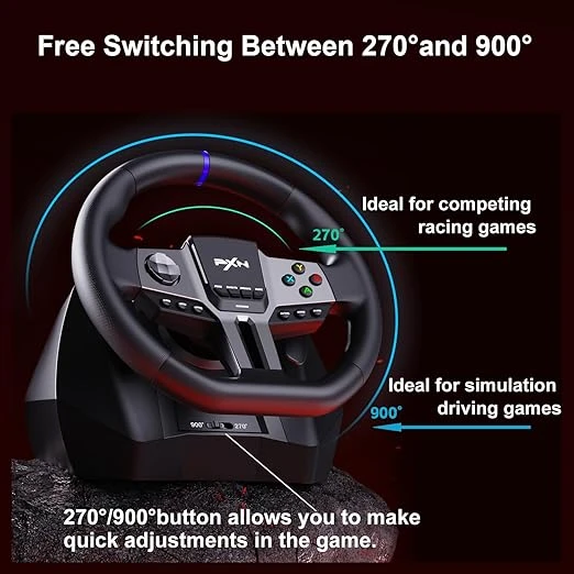 ألعاب عجلة القيادة PXN-V9 Gen2 ، جهاز كمبيوتر Xbox لعجلة القيادة ، محاكاة سيارة 270/900 درجة مع دواسات مزدوجة ، 3 في 1 وحزمة شيفتر للكمبيوتر الشخصي ، PS4 ، PS3 ، Xbox One ، Xbox Series X/S ، Switch ،