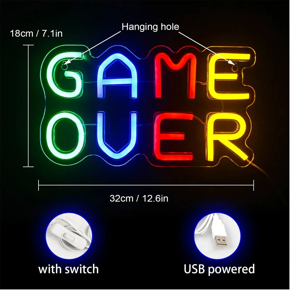 LED لعبة على علامات النيون ديكورات أكريليك المصنوعة يدويا USB