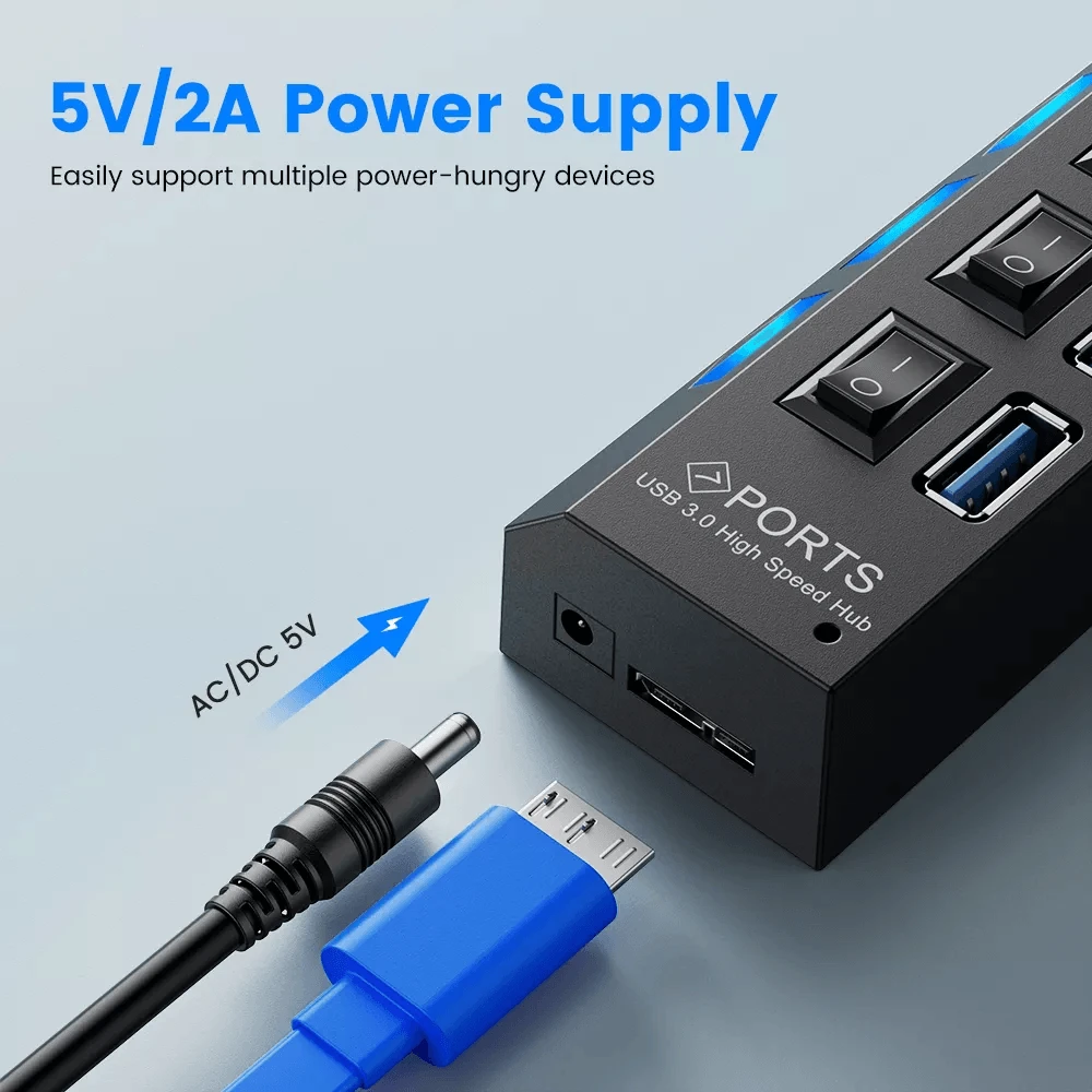 USB 3.0 HUB Multi USB SPLITTER 7 منفذ مع التبديل لوضع الكمبيوتر الشخصي