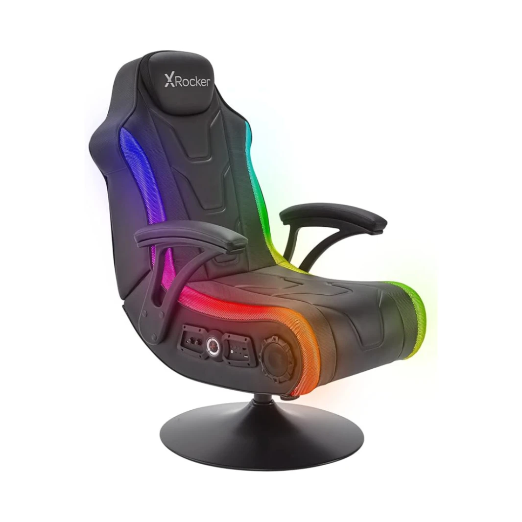 X Rocker Monsoon RGB 4.1 كرسي ألعاب صوت ستيريو مع إضاءة LED نابضة بالحياة - أسود
