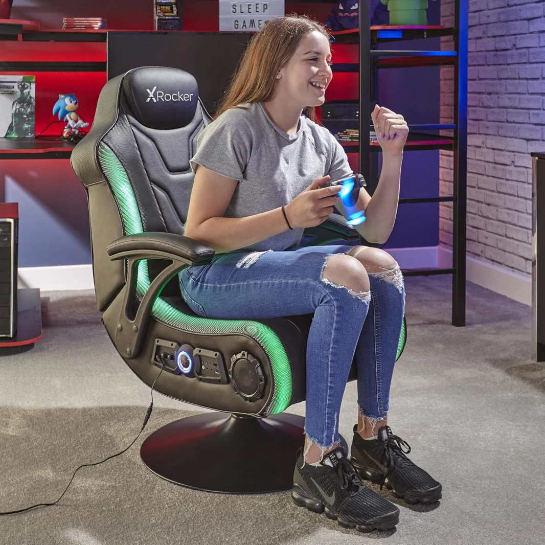 X Rocker Monsoon RGB 4.1 كرسي ألعاب صوت ستيريو مع إضاءة LED نابضة بالحياة - أسود